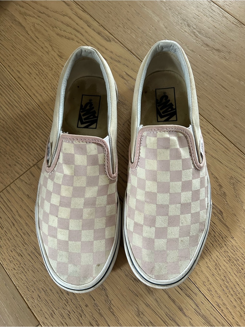 Vans Slip-On Checkerboard Shoes in Pink and Cream